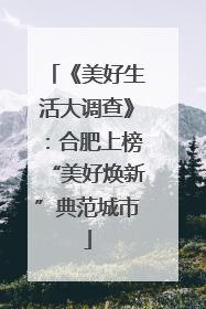 《美好生活大调查》：合肥上榜“美好焕新”典范城市